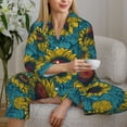 thumbnail image 6 of Fuzoiu Sunflowers Print Women's Long-Sleeved Pajama,Lounge Button Down Nightwear,Womens Notch Collar Pajama Set-Medium, 6 of 7