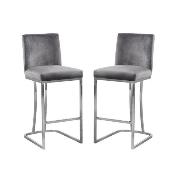 Home Square 2 Piece Upholstered Velvet Counter Stool Set with Metal Base for Bar, Kitchen, Dining Room, Living Room and Bistro Pub, in Gray