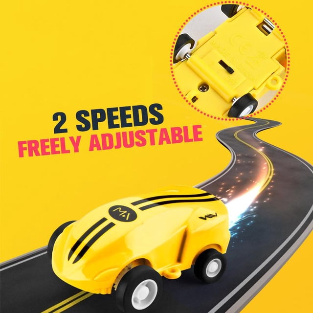 Coche acrobático a control remoto Flashspin Mini Racer, tren de engranajes transparente con luces intermitentes y música.