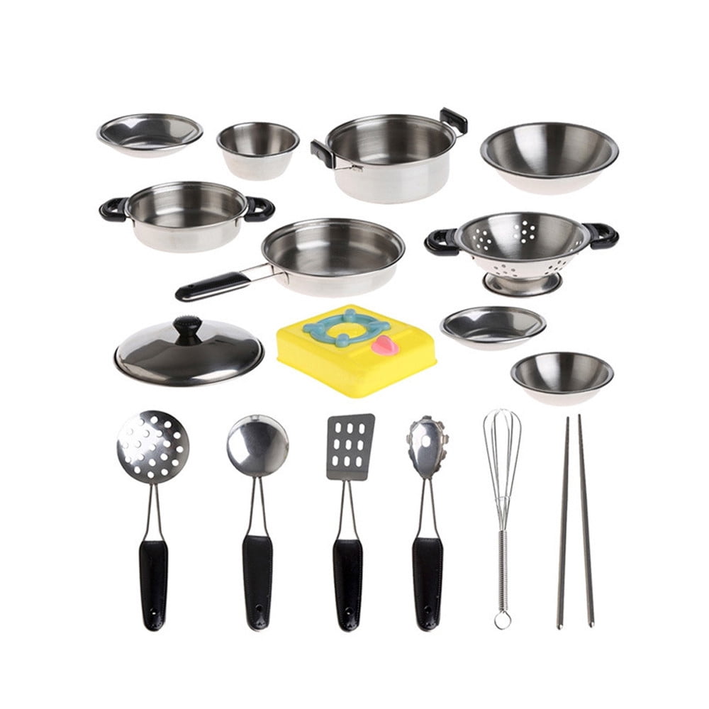 20Pcs Stainless Steel Pots Pans Cookware Miniature Pretend Toy For Kids US STOCK 