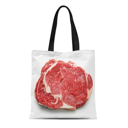 ASHLEIGH Canvas Tote Bag Red Meat Fresh Raw Beef Steak Top View Entrecote Durable Reusable Shopping Shoulder Grocery