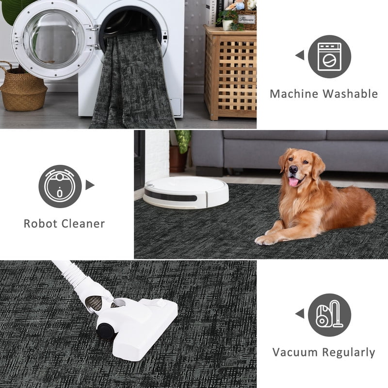 Washable Rug 10x13 for Living Room Modern Abstract Area Rug Non-Slip Large Contemporary Bedroom Carpet Stain Resistant Aesthetic Accent Floor Carpet for Home, Black