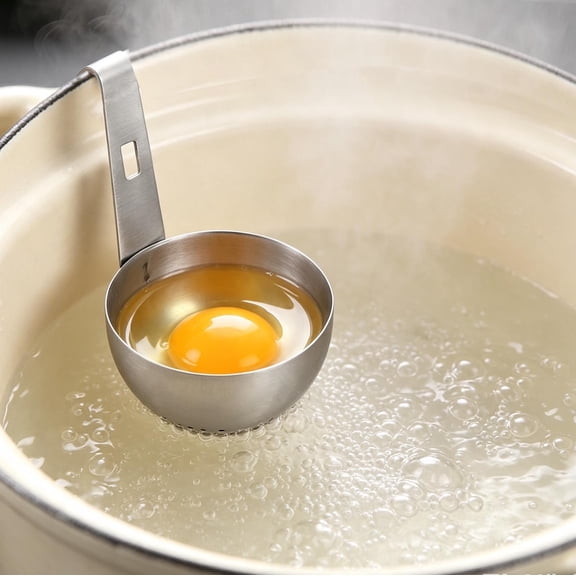 Poached Egg Maker Spoon Hangable Round Poached Egg Cooker Cup Portable Stainless Steel Egg Boiler Steaming Gadget For Home Kitchen Picnic Cooking