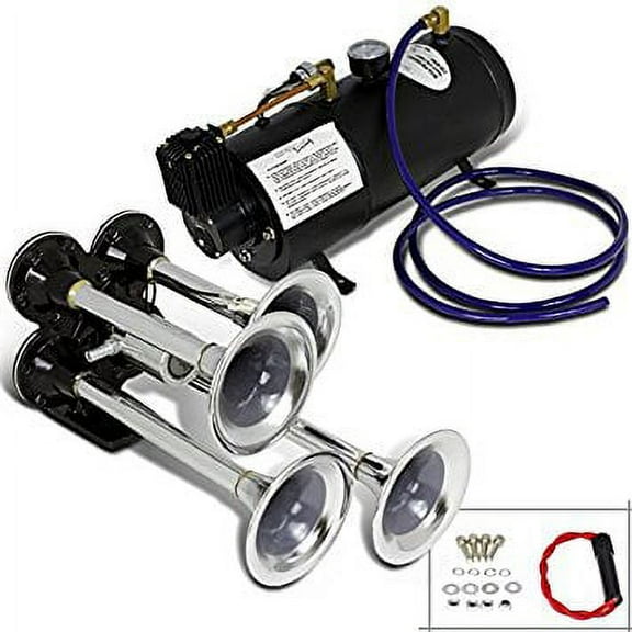 115DB Deep Train Silver 4 Four Air Horn 150PSI DC 12V Compressor & 3 Liter Tank
