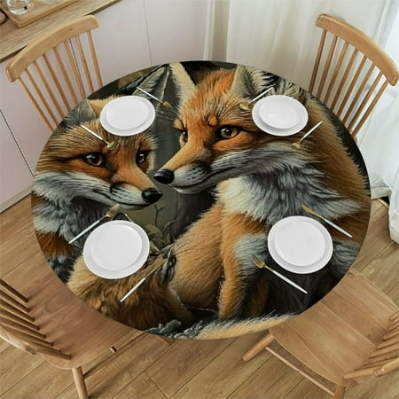 

Autua Foxes Round Table Cover Stain Resistant and Washable - Indoor Outdoor Tablecloth for Kitchen Dining Wedding Parties - 100% Polyester Fiber - Various Sizes Available 38 -42