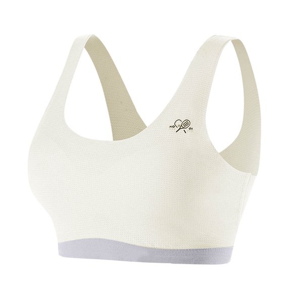 Xfvqtps Girls Sports Bras with Padded Fixed Cup Seamless Mesh Breathable Training Bra for Teen Cute Racket Print Comfortable Girls Bras for 9-18 Years White