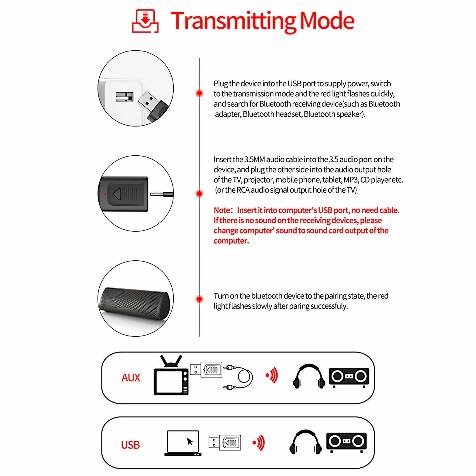 TEYJRY Bluetooth 5.0 Audio Transmitter/Receiver for TV, Home Stereo, Stereo Receiver, Single Piece