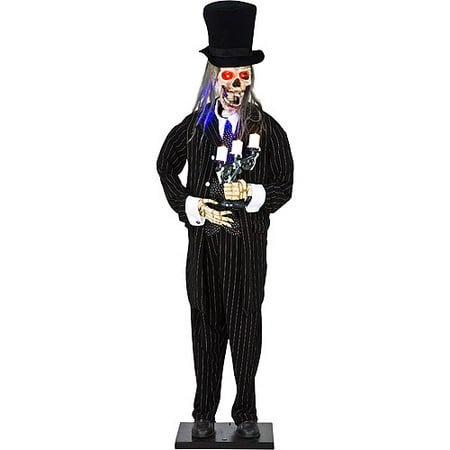 Life-Size Animated Skeleton Butler with Candleabra, Over 6' Tall