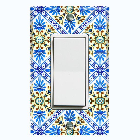 Metal Light Switch Plate Cover Blue Yellow Fancy Tile Pattern TIL013