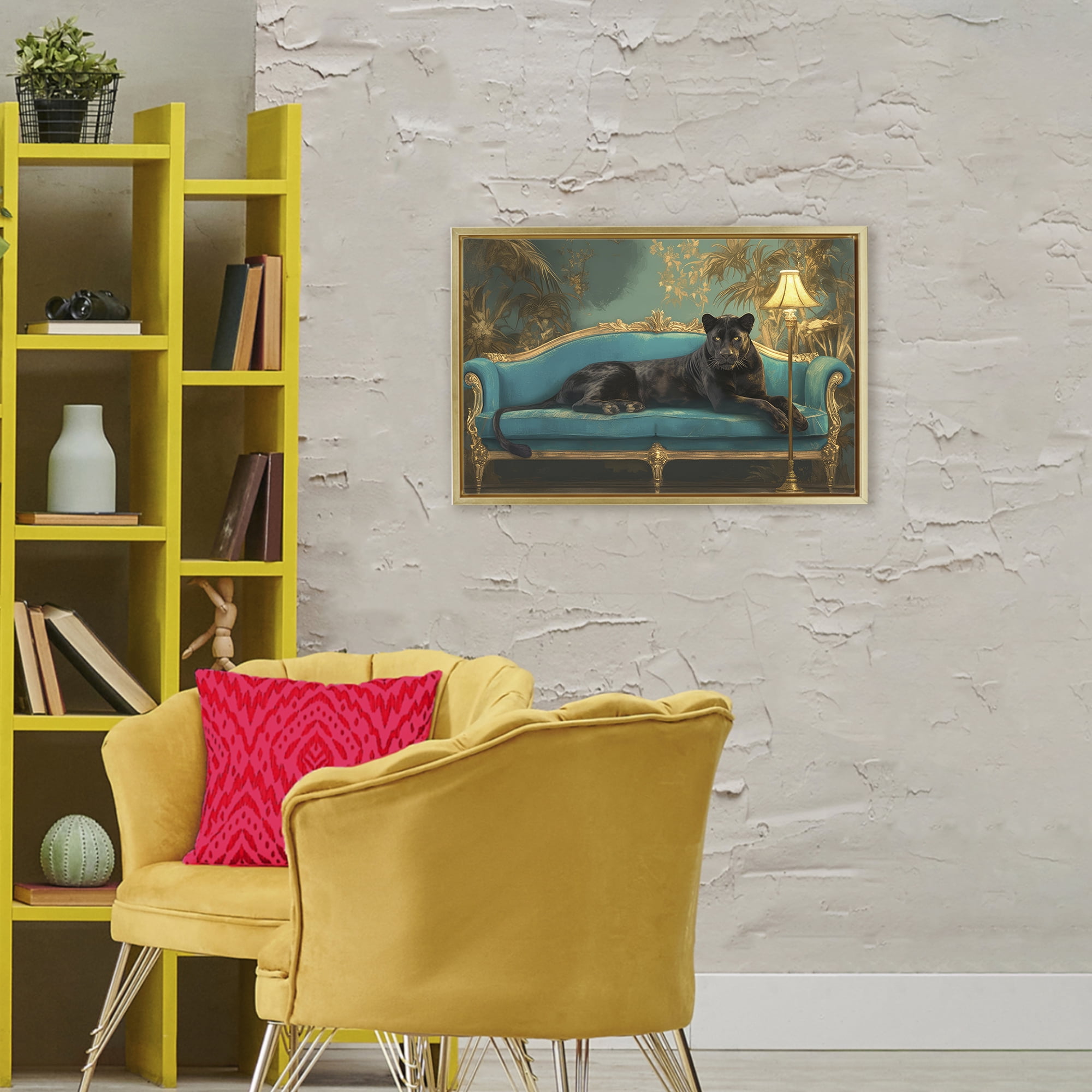 Stupell Industries Exotic Lounging Panther Gold Framed Floater Canvas Wall Art, design by Tina LeCour