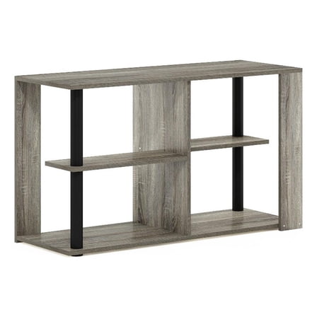 Pemberly Row Narrow Coffee Table with Shelves in French Oak/Black