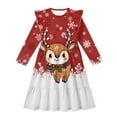 thumbnail image 4 of FKELYI Ruffled Long Sleeve Dress for Girl Christmas Reindeer Snowflake Print A-Line Pleated Twirly Dress Crew Neck Flowy Holiday Dresses for Kids Fall Outfits, 9-10 Y, 4 of 6