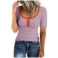 thumbnail image 1 of Blouses pour Femmes Mode Blouses Rayées Imprimées Boutonnées T-Shirt Manches Courtes Col Rond, 1 of 4