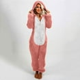 thumbnail image 4 of Besolor Fleece Pajamas for Women Plush Warm Cute Color Block Zip-Up One Piece Hooded Romper Jumpsuit Pjs Sleepwear, 4 of 9