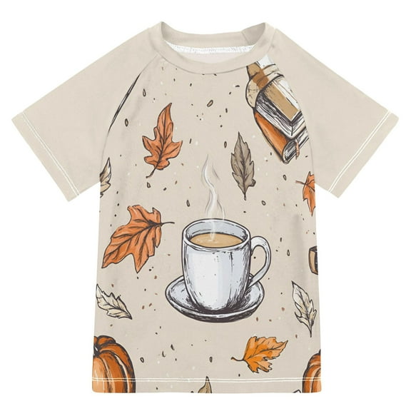 FORMRS Boys Rash Guard with Short Sleeves UPF 50  Swim Shirts Sizes 3-12T, Fall Coffee