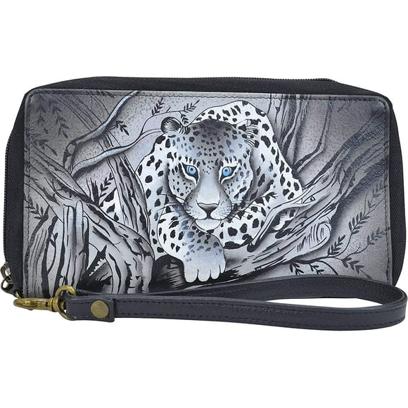 Anna by Anuschka Organisateur de Poignet en Cuir Véritable Peint à la Main pour Femmes - Zip Autour de l'Entrée, 12 Porte-Cartes, Fenêtre d'Identification, Poignée de Poignet Amovible