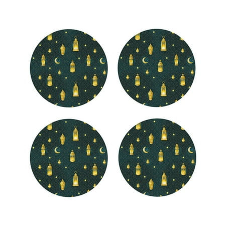 

Leather Coasters Set of 4 - Vintage Light Bulb Pattern Lightweight Non-Slip Drink Coasters for Desk Anti-Scalding Desk Cup Coasters for Office Table Decor Round Shape