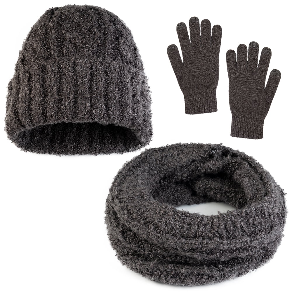 KEESON Winter Knitted Hat Scarf Gloves Three Sets for Men and Women,3 Pieces 