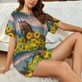thumbnail image 6 of Bingfone Horse Sunflowers Print Pajamas Sets for Women Soft Short-Sleeved Pjs with Lounge Shorts Two Piece Sleepwear, 6 of 8