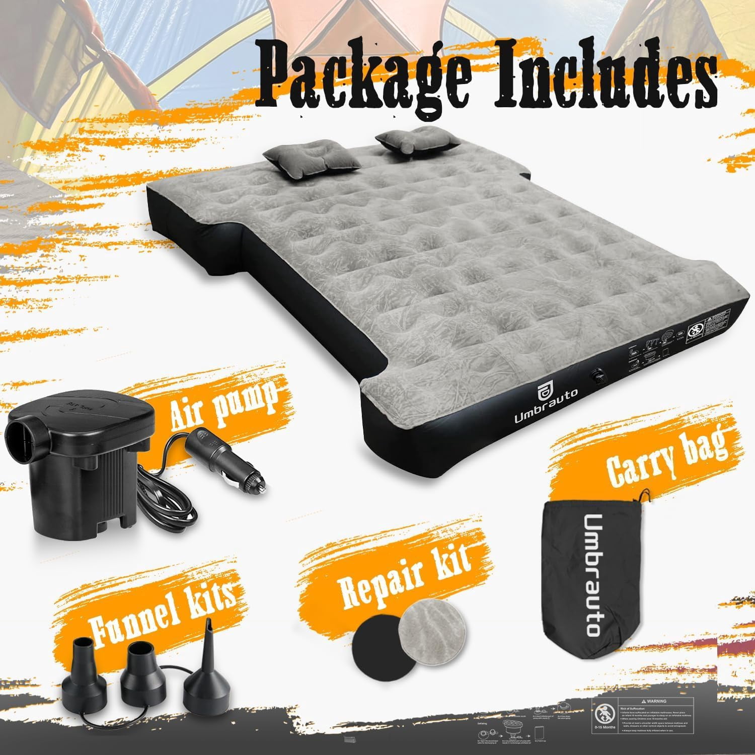 Truck Bed Air Mattress for 5.5'-5.8' Full Size Short Truck Bed Inflatable Camping Mattress with Pump & Carry Bag, Khaki Gray