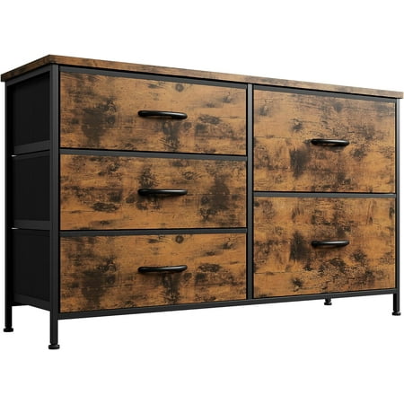 Nicehill Dresser for Bedroom with 5 Drawers, Storage Drawer Organizer, Wide Chest of Drawers for Closet, Clothes, , TV Stand with Storage Drawers, Wood Board, Fabric Drawers (Rustic Brown)