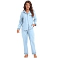 thumbnail image 5 of EA'S SECRET 100% Cotton Pajamas for Women Set Long Sleeve Sleepwear Button Down Loungewear Soft Pjs 2 Piece Lounge Sets(Light Blue,M), 5 of 7