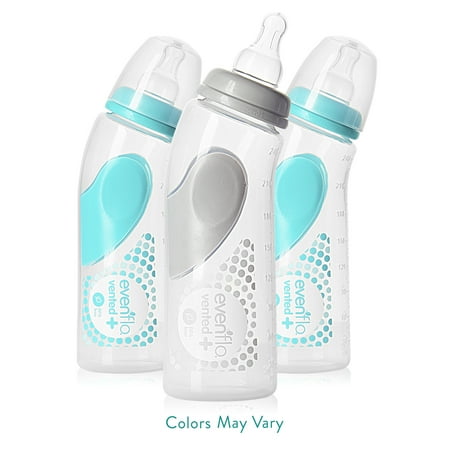 Evenflo Vented + BPA-Free Plastic Angled Bottles - 9oz, Colors May Vary, 3ct