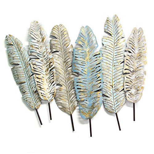 Stratton Home D?or S11546 Boho Feather Wall D?or, Distressed White/Blue/Green/Gold