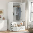 thumbnail image 2 of Feishominoo 2 Doors Wooden Armoire Wardrobe Closet, Bedroom Clothes Organization Storage Cabinet with Drawers and Hanging Rod, White, 2 of 8
