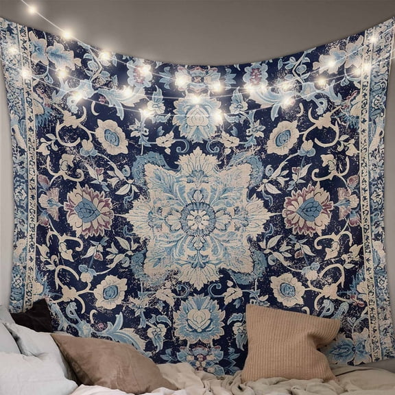 Blue Boho Small Tapestry for Bedroom Wall Hanging Tapestry, Modern Geometric Abstract Art Vintage Ceiling Backdrop Tapestries Poster Blanket Wall Decor for Teens Room Living Room Dorm 23" x 28"