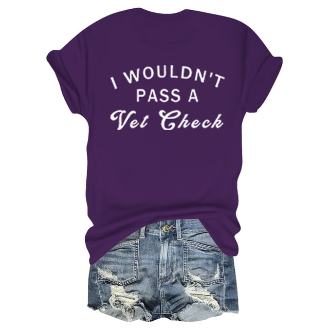Liquidation! Uooqdmx T-Shirts Graphiques pour Femmes, Hauts Grande Taille pour Femmes, Hauts de Printemps pour Femmes 2025, Haut Décontracté à Col Rond Imprimé Lettre, Hauts Décontractés pour Femmes, Violet TTG