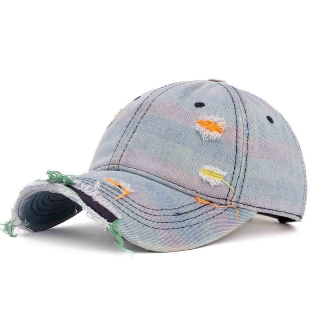 Gorra de béisbol unisex, moderna, versátil, de mezclilla perforada, para el sol, lavada, de poliéster.