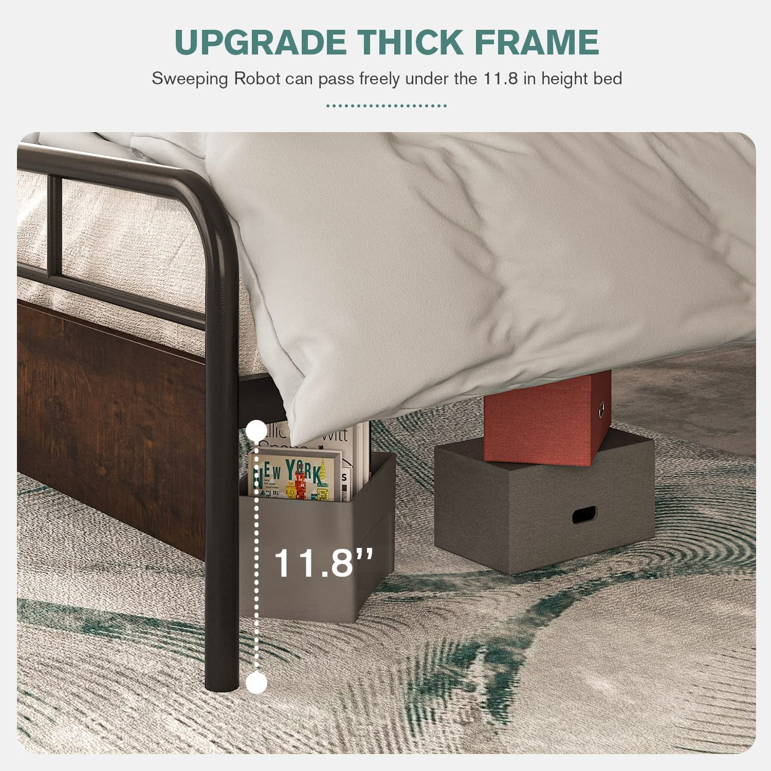 Allewie Queen Metal Platform Bed Frame with Wooden Headboard and Slats, Sanders