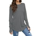 thumbnail image 2 of Women's Casual Long Sleeve Tops Crew Neck Round Hem Loose T-Shirts Tunic Tops with Thumb Holes Gray M, 2 of 5