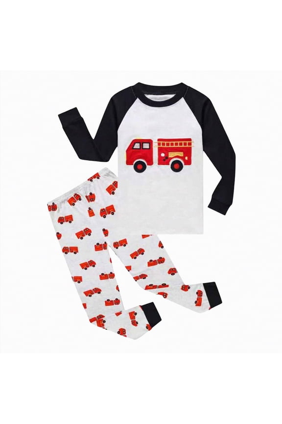 Fall Baby Boy Clothes Kids Boys Autumn Winter Tractor Print Long Sleeve Stretch 4T 5T 6T 7T Top and Pants Set Outfits 2-Pieces(Red,2-3 Years)