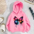 thumbnail image 4 of WAYUTE Girls Sweatshirt Oversized Colorful Butterfly Graphic Hoodies Rib Hemline Soft Loose Long Sleeve Fall Outfits Casual Dailywear,Pink,Size 4-5 Y, 4 of 4