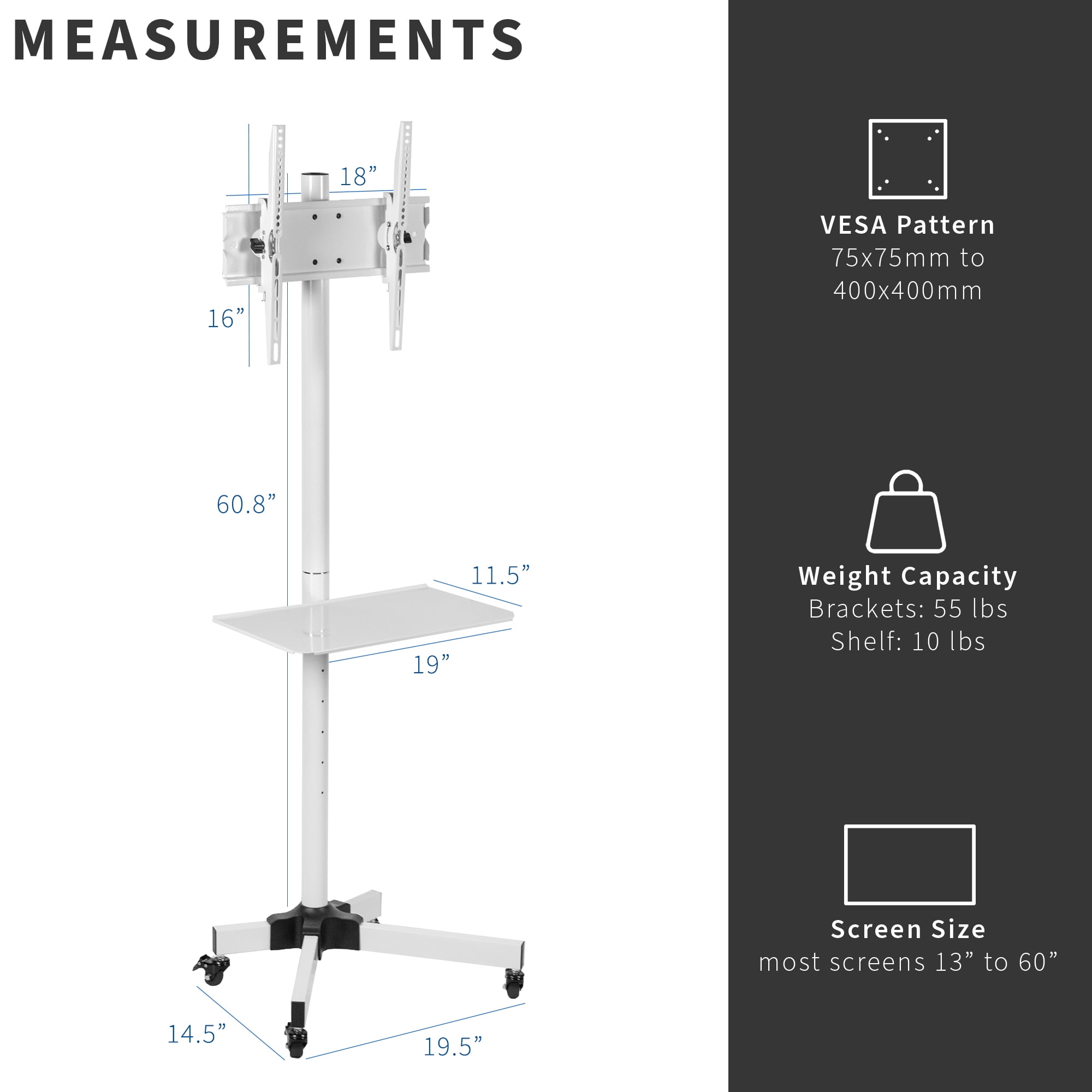 VIVO Mobile TV Cart for 13-60 inch Screens up to 55 lbs, LCD LED OLED