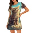 thumbnail image 1 of Balery Sunshine Cloud Cute Cat Camisón de manga corta con cuello redondo para mujer, cómodo y elegante., 1 of 6