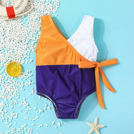 

Summer Toddler Girls Sleeveless Swimsuit Patchwork Colour Striped Plaid Printed Kids 1 Pieces Bathing Suit Beach Wear Swimwear