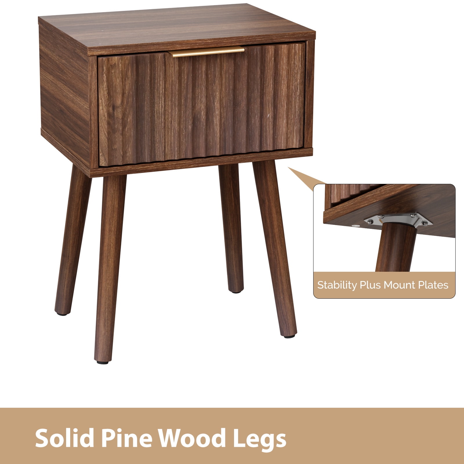 Ktaxon Set of 2 Solid Wood Nightstand,  End Table, Side Side End Table for Bedroom Furniture, Brown