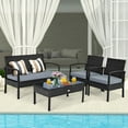 Costway 4PCS Outdoor Backyard Deck Patio Rattan Furniture Set Cushioned