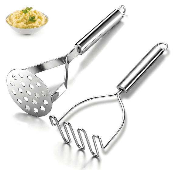 Potato Masher 2 Pcs, Stainless Steel Heavy Duty Potato Masher Kitchen Tools and Utensils for Avocado, Potato, Bean, Meat, Vegetable, Kitchen Gadgets