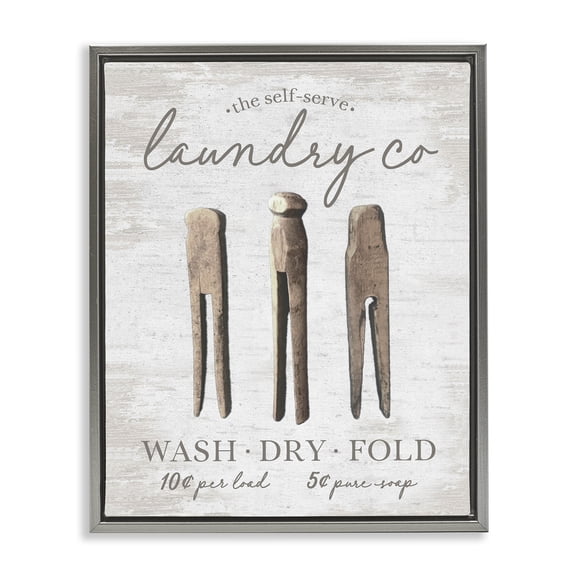 Stupell Industries Distressed Laundry Co Typography Painting Gray Floater Framed Art Print Wall Art, 25 x 31