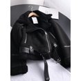 thumbnail image 5 of -Chaqueta corta de piel de oveja para mujer, abrigo grueso y cálido de ante, color marrón, ideal para invierno, 5 of 5