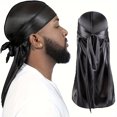 thumbnail image 2 of Men's Silk Durag Bonnet Bandana Silky Du Rag Doo Rag Long Tail Waves Cap Navy Blue, 2 of 6