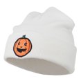 thumbnail image 2 of Halloween Happy Pumpkin Face Embroidered Long Beanie - White OSFM, 2 of 5