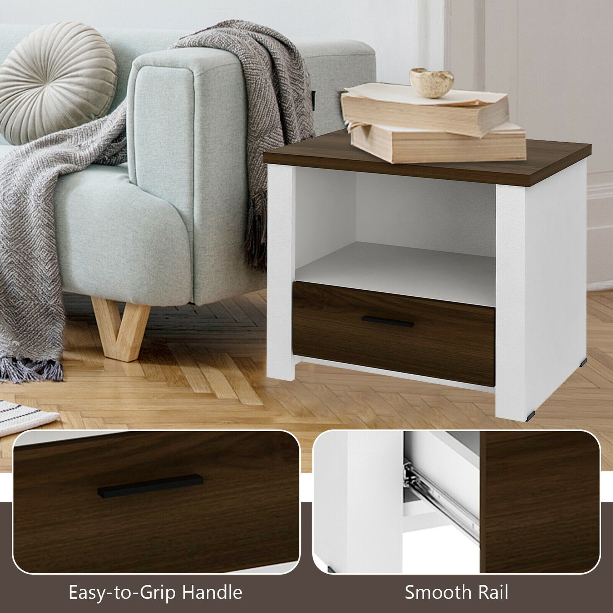 Gymax Fashion Accent Nightstand with Drawer and Open Shelf Sofa End Table Bedroom Living Room