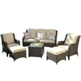 thumbnail image 3 of Ovios 6 Pieces Outdoor Patio Furniture Wicker Conversation Set Sectional Couch with Cushions & Glass Table, 3 of 8