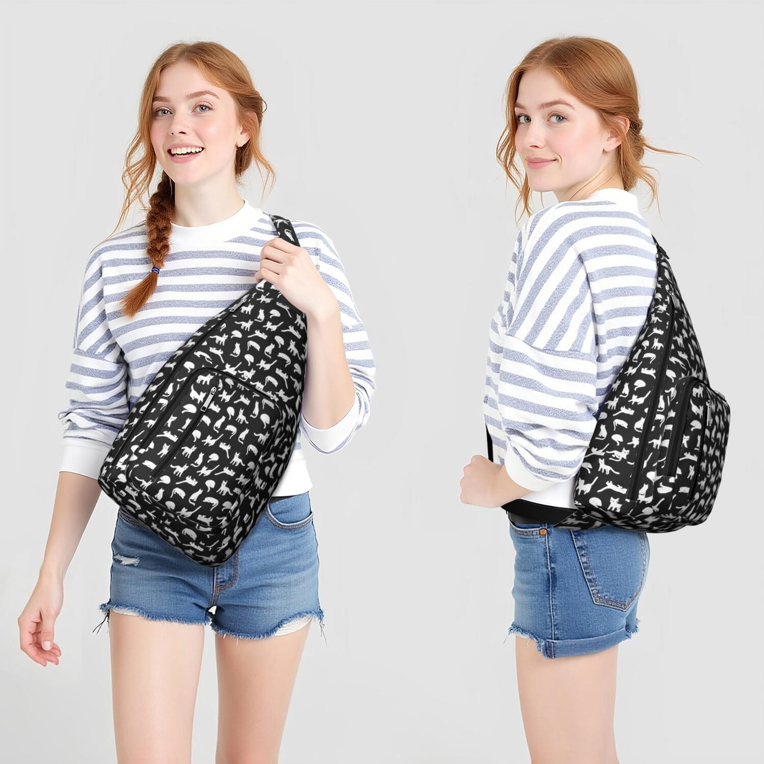 Cute Cartoon Cat Sling Backpack - Funny Paw Pattern Shoulder Bag (Adorable Pet Design, Lightweight & Durable)