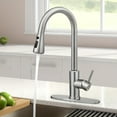 thumbnail image 2 of 1pc Kitchen Faucet with Pull-Down Spray, 2 Supply Hoses, SUS 304 Stainless Steel, Single Handle High Arc Commercial Brushed Nickel Kitchen Sink Faucet with Deck Suitable for Bar Laundry RV Farmhouse, 2 of 19